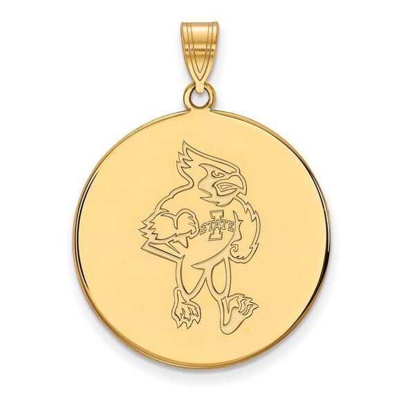 14k Yellow Gold Iowa State XL Mascot Disc Pendant